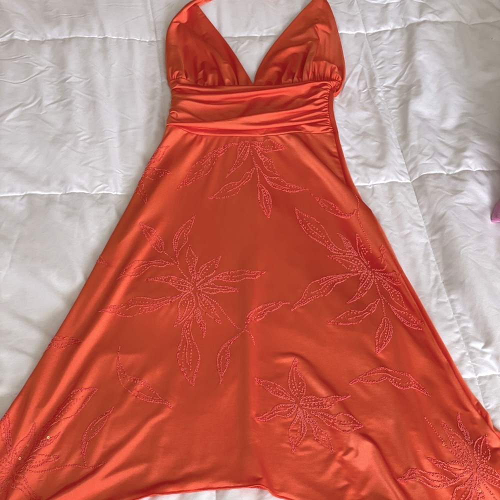 Coral shark bite hem halter dress size m